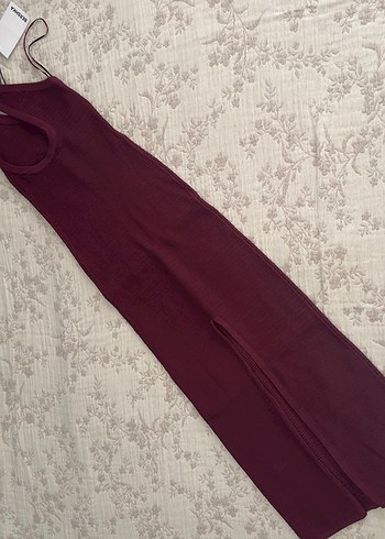 s Beden bordo Renk Bershka Bordo Tek Omuzlu Triko Elbise