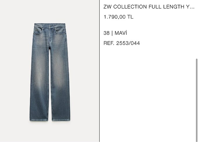 38 Beden Zara ZW collection jean