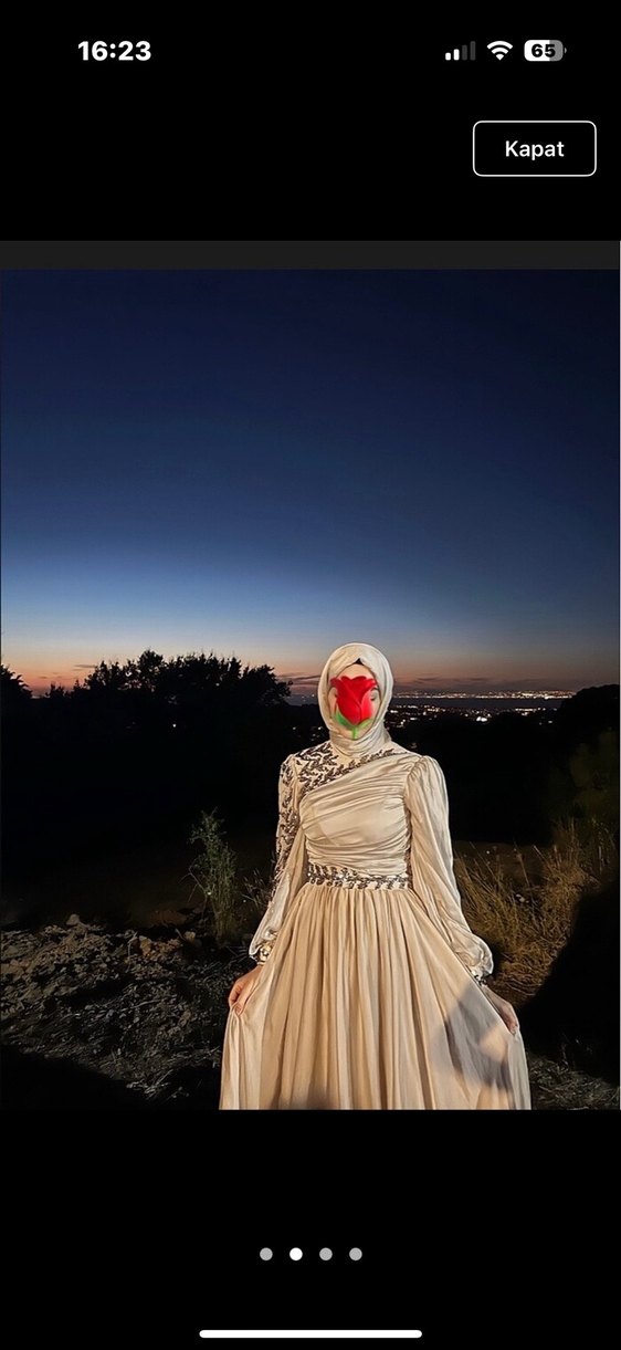 Uzun Kol Drapeli Bohem Gri Tesettür Abiye - Görsel 2