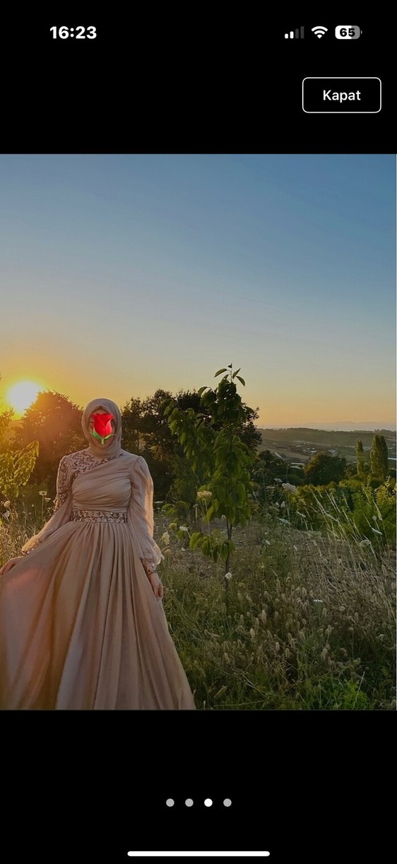 Uzun Kol Drapeli Bohem Gri Tesettür Abiye - Görsel 3