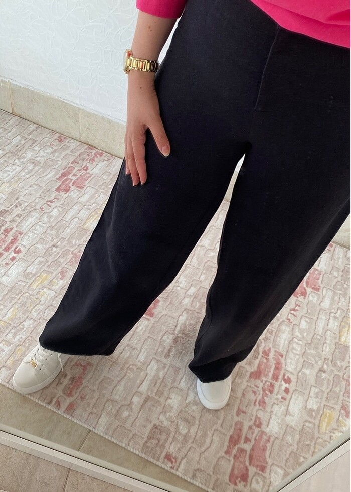 Keten siyah pantolon - Görsel 2