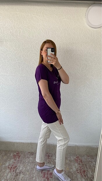 Mor Penye kumaş tişört - Görsel 5