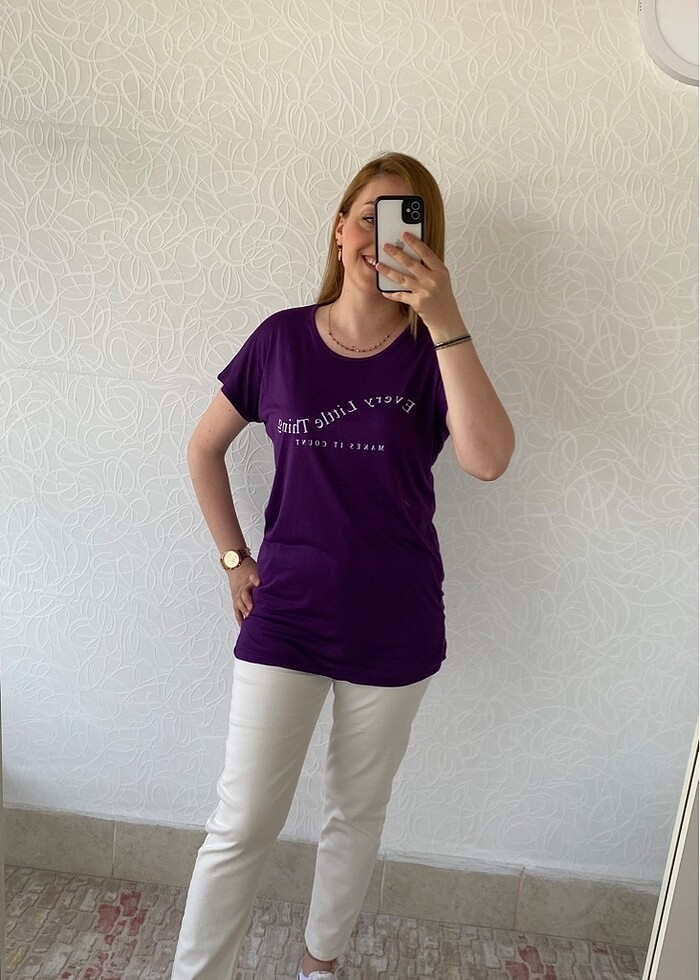 Mor Penye kumaş tişört - Görsel 2