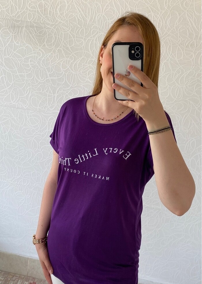 Mor Penye kumaş tişört - Görsel 3