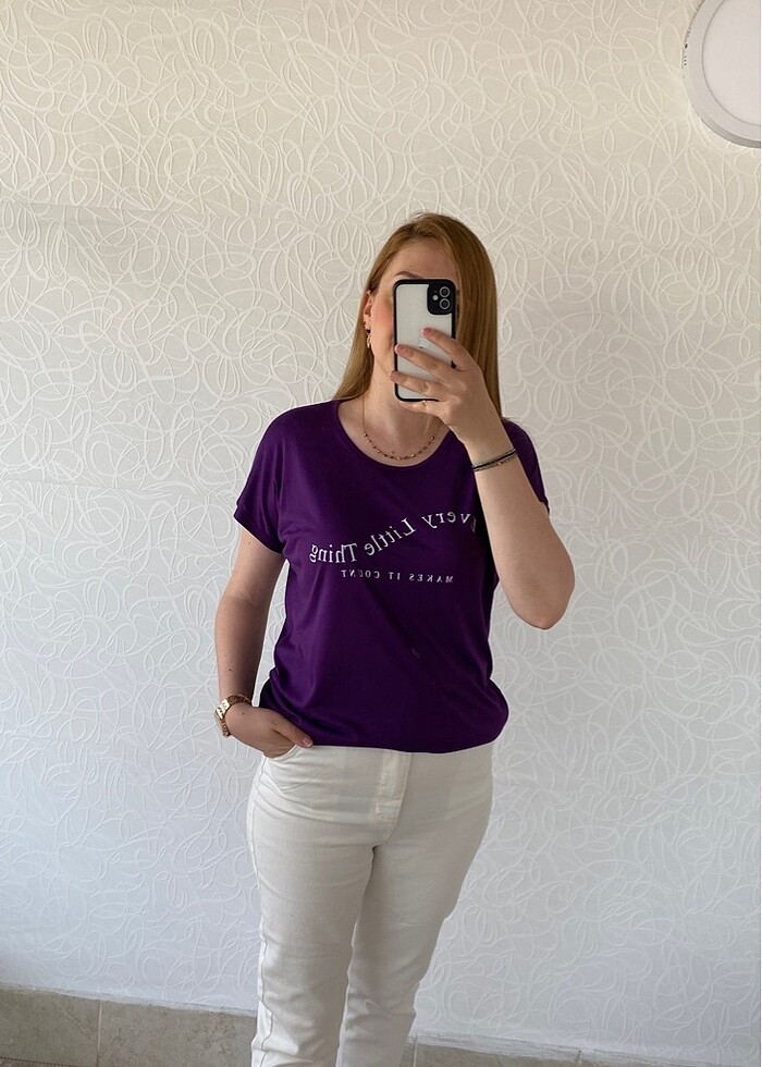 Mor Penye kumaş tişört - Görsel 4