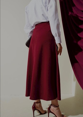 Beli Lastikli Kloş Etek Bordo Tesettür - Görsel 2