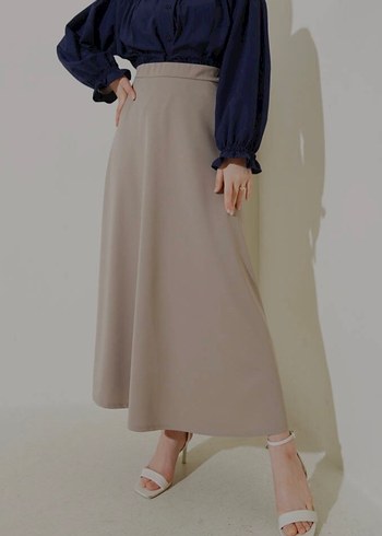 Bel Lastikli Çan Etek Latte krem bej tesettür - Görsel 2