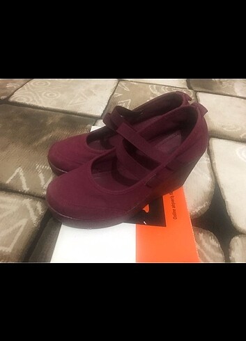 Bordo dolgu topuklu ayakkabı 7 cm topuklu 37 38 numara - Görsel 5