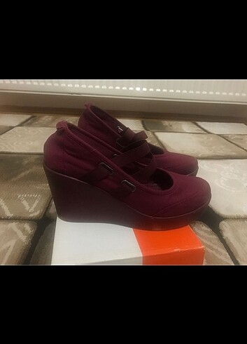 Bordo dolgu topuklu ayakkabı 7 cm topuklu 37 38 numara - Görsel 6
