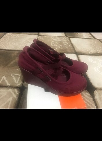 Bordo dolgu topuklu ayakkabı 7 cm topuklu 37 38 numara - Görsel 7