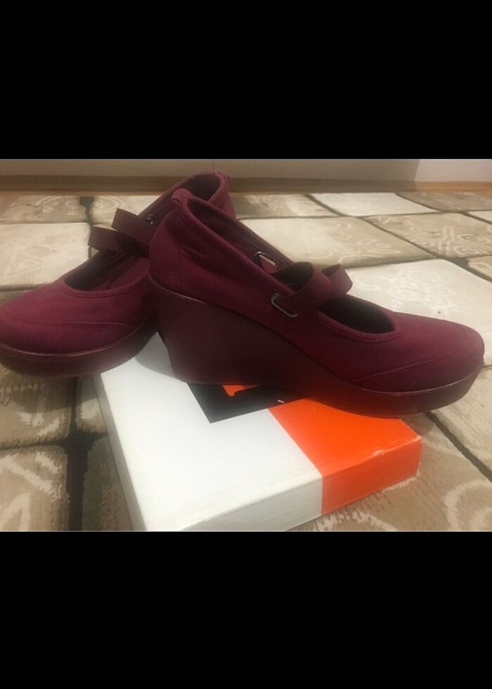 Bordo dolgu topuklu ayakkabı 7 cm topuklu 37 38 numara - Görsel 4