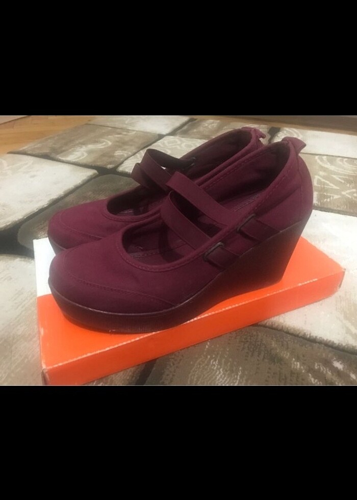 Bordo dolgu topuklu ayakkabı 7 cm topuklu 37 38 numara - Görsel 2