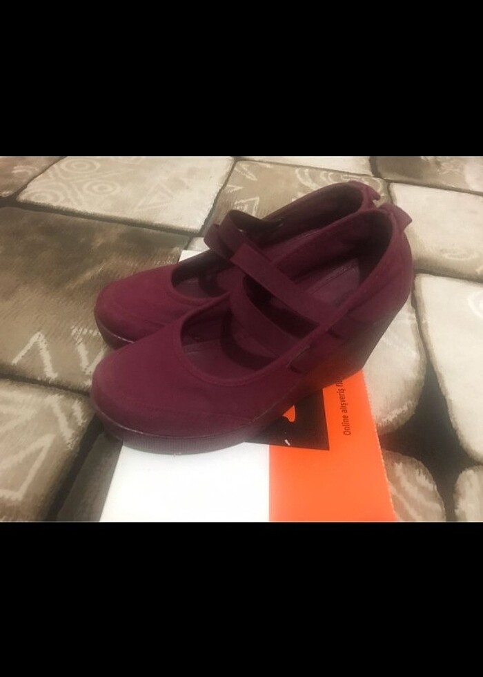 Bordo dolgu topuklu ayakkabı 7 cm topuklu 37 38 numara - Görsel 5