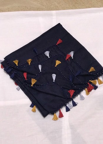 Püsküllü Çok Renkli Bohem Eşarp - Görsel 4