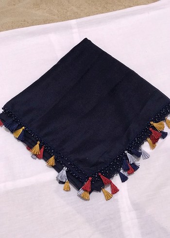 Püsküllü Çok Renkli Bohem Eşarp - Görsel 2