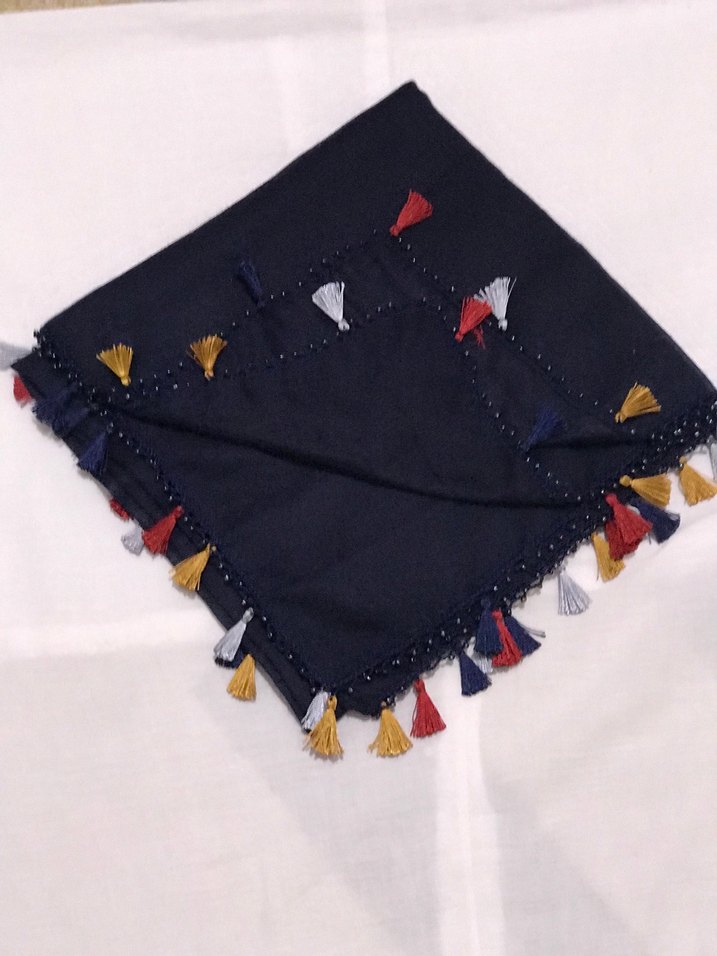 Püsküllü Çok Renkli Bohem Eşarp - Görsel 5