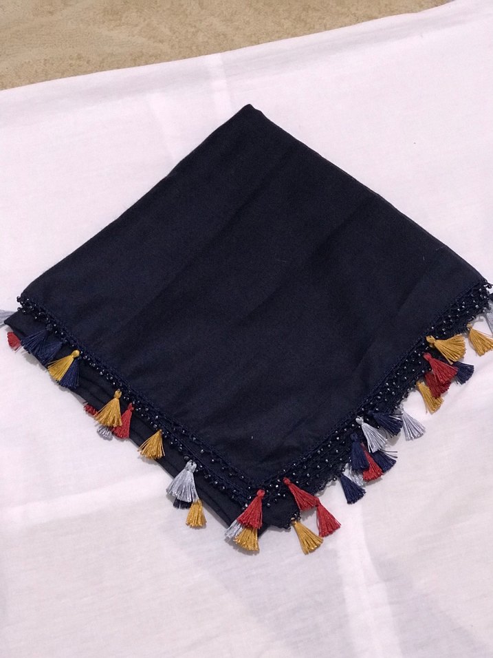 Püsküllü Çok Renkli Bohem Eşarp - Görsel 2