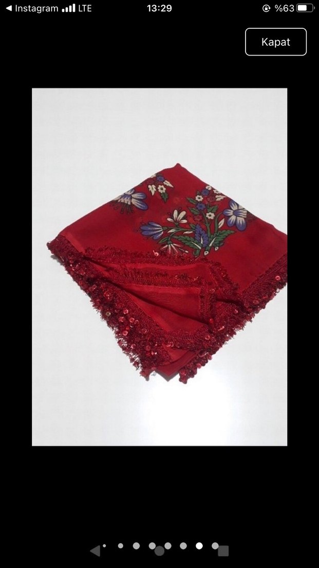 Boncuk İşlemeli Kırmızı Bohem Kadın Eşarp - Görsel 2