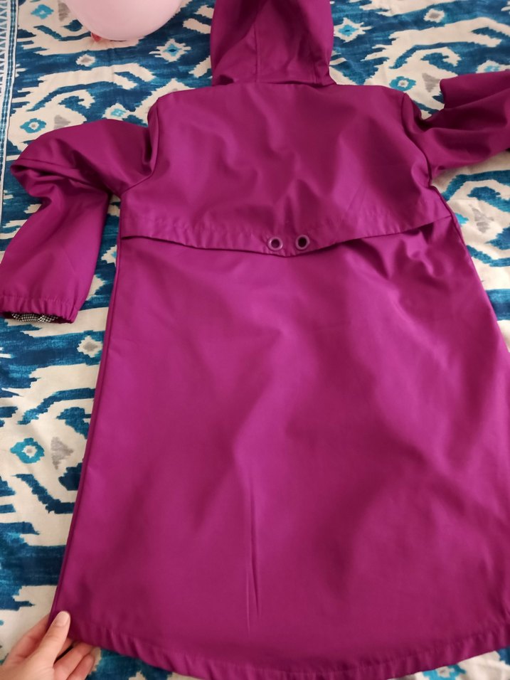 Mor Midi Boy Kadın Yağmurluk Kapüşonlu - Görsel 4