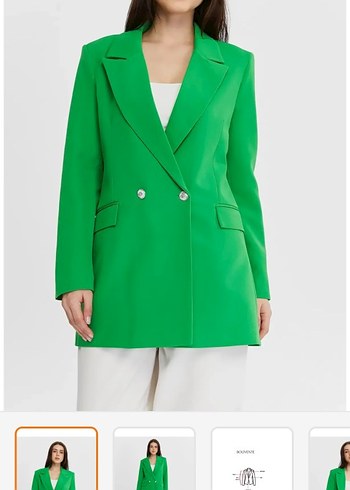 Düğmeli Yeşil Midi Kadın Blazer