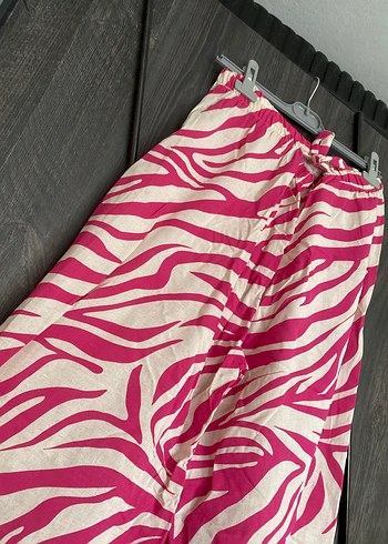 xl Beden pembe Renk Pembe Zebra Desenli Salaş Kadın Pantolon