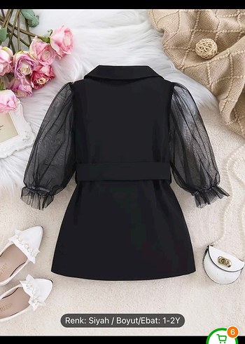 Kemerli Siyah Kız Çocuk Ceket elbise - Görsel 2