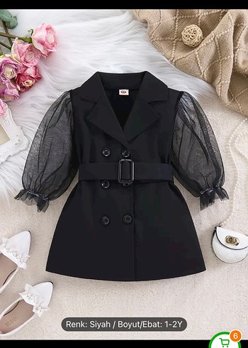 Kemerli Siyah Kız Çocuk Ceket elbise - Görsel 6
