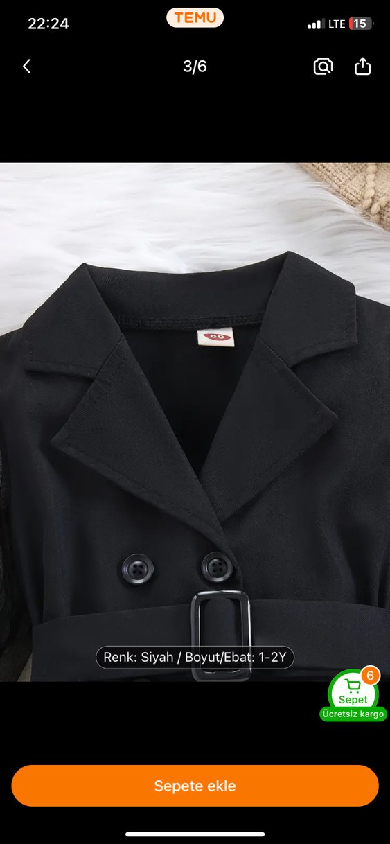 Kemerli Siyah Kız Çocuk Ceket elbise - Görsel 3