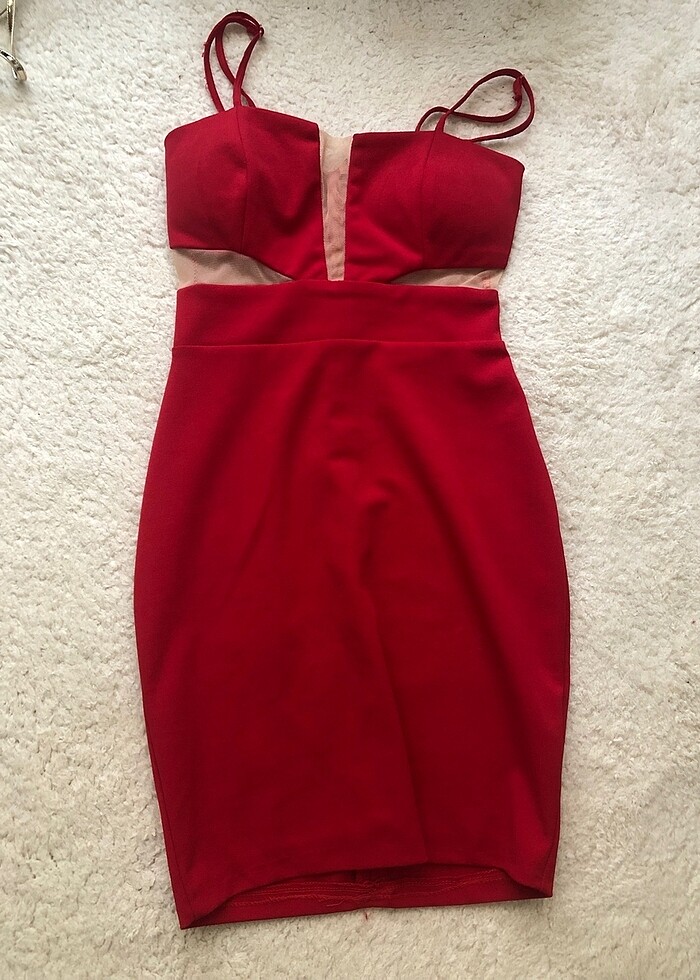 Kırmızı ekstra mini transparan elbise - Görsel 2