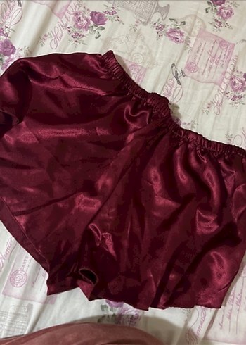 Bordo Kadın Saten Pijama Takımı, Uzun Kollu - Görsel 19