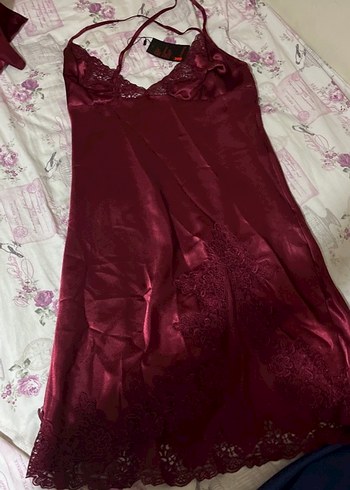 Bordo Kadın Saten Pijama Takımı, Uzun Kollu - Görsel 13