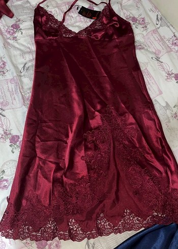 Bordo Kadın Saten Pijama Takımı, Uzun Kollu - Görsel 15