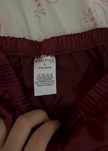 Bordo Kadın Saten Pijama Takımı, Uzun Kollu - Görsel 4