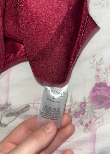 Bordo Kadın Saten Pijama Takımı, Uzun Kollu - Görsel 17