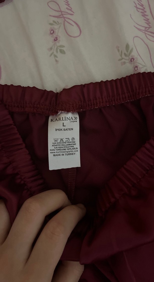 Bordo Kadın Saten Pijama Takımı, Uzun Kollu - Görsel 4