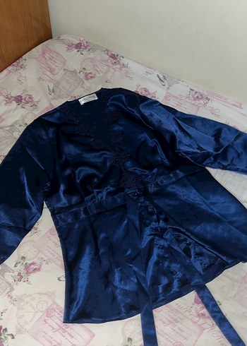 Uzun Kollu Koyu Mavi Gotik Kadın Gecelik - Görsel 8