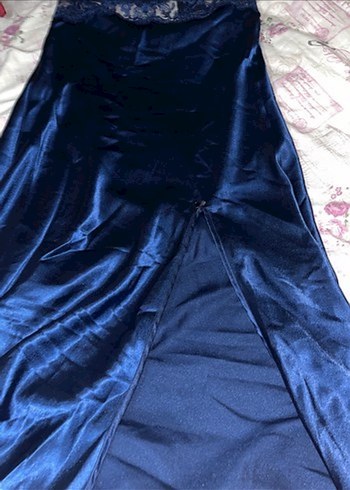 Uzun Kollu Koyu Mavi Gotik Kadın Gecelik - Görsel 12