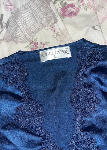 Uzun Kollu Koyu Mavi Gotik Kadın Gecelik - Görsel 10