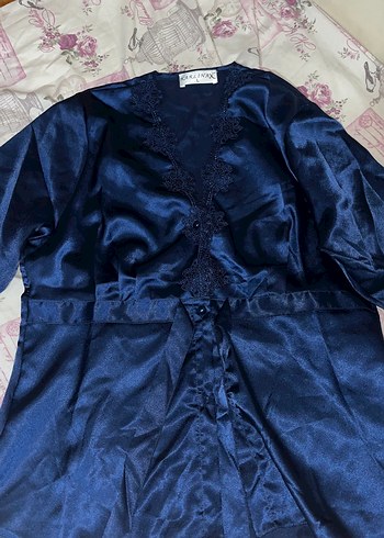 Uzun Kollu Koyu Mavi Gotik Kadın Gecelik - Görsel 9