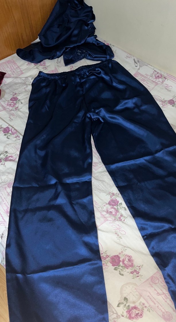 Uzun Kollu Koyu Mavi Gotik Kadın Gecelik - Görsel 4