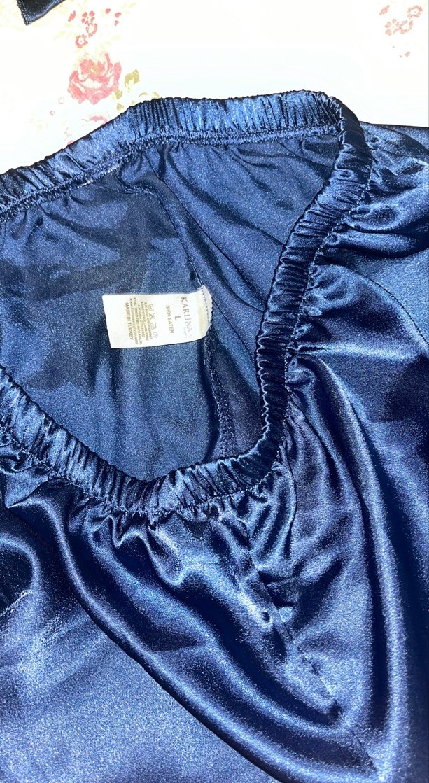 Uzun Kollu Koyu Mavi Gotik Kadın Gecelik - Görsel 5