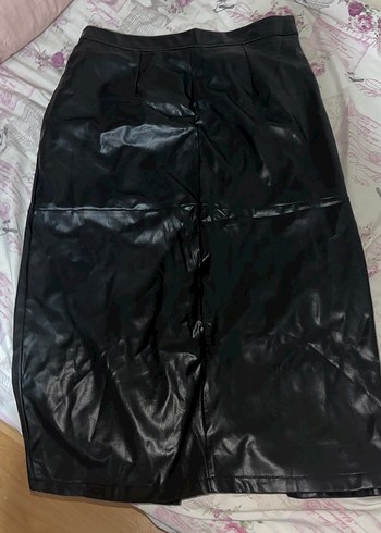 Düğmeli Siyah Deri Uzun Kadın Etek - Görsel 5