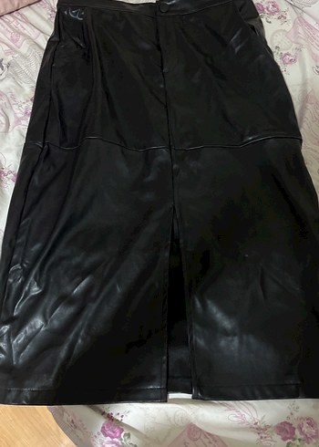 Düğmeli Siyah Deri Uzun Kadın Etek - Görsel 2