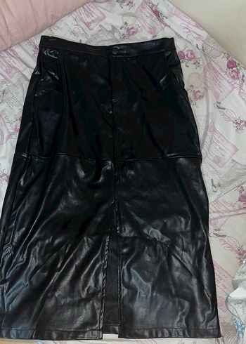 Düğmeli Siyah Deri Uzun Kadın Etek - Görsel 4