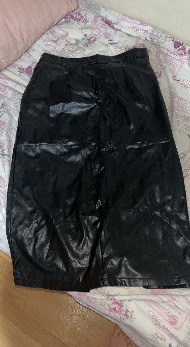 Düğmeli Siyah Deri Uzun Kadın Etek - Görsel 5