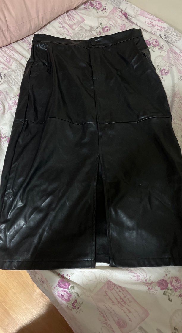 Düğmeli Siyah Deri Uzun Kadın Etek - Görsel 2