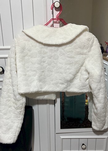 Beyaz Kürklü Kadın Midi Ceket - Görsel 6