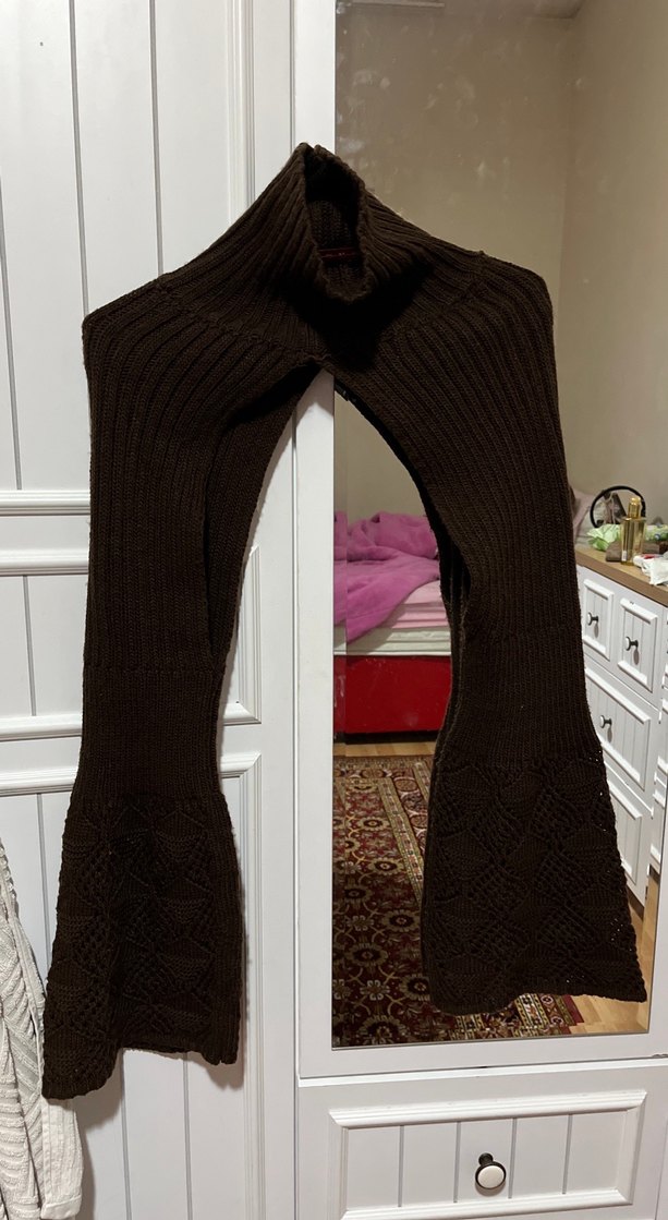 Kahverengi Örgü Boğazlı Uzun Kollu Kazak - Görsel 2