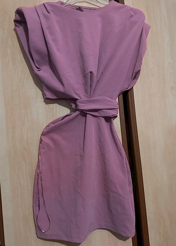 Zara lila Kısa V Yaka Mini Elbise - Görsel 6