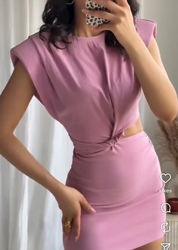 Zara lila Kısa V Yaka Mini Elbise - Görsel 2